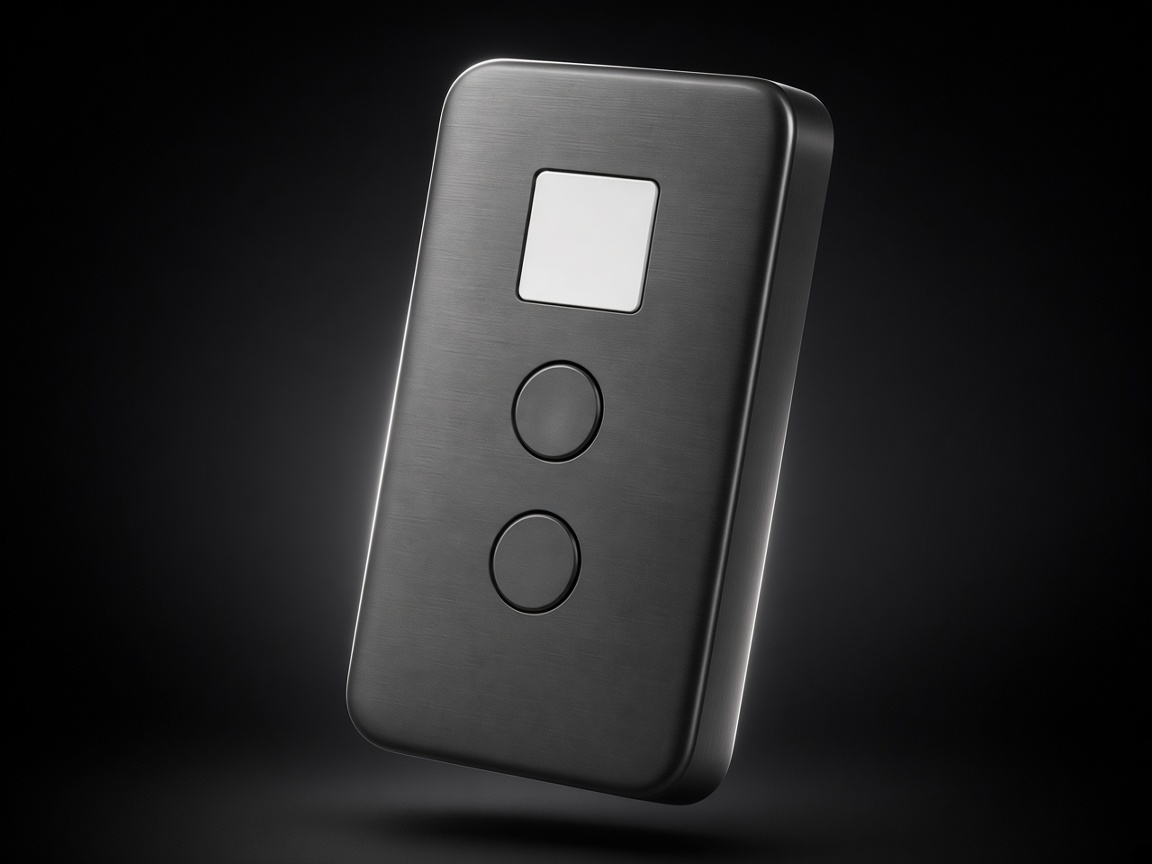 CREATO hardware wallet, graphite slab in dramatic studio light, no stand